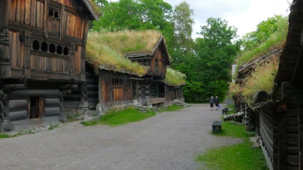 Menschen in norwagischem Dorf — Stockvideo