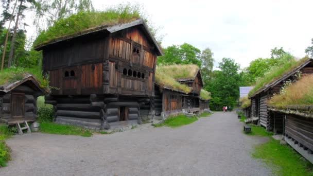 Människor på norwagian village — Stockvideo