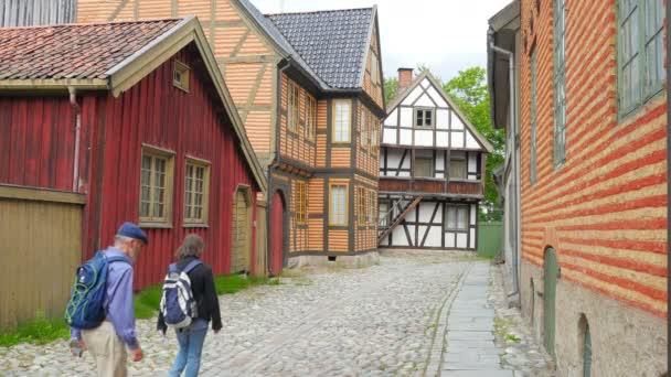 Turistas na rua histórica em Oslo — Vídeo de Stock