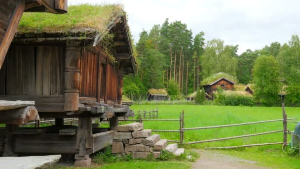 Bauernhof und schönes norwegisches Dorf — Stockvideo