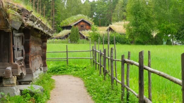 Granja y hermoso pueblo noruego — Vídeo de stock