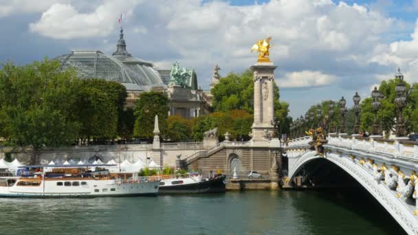 Grand palace met de rivier de Seine — Stockvideo