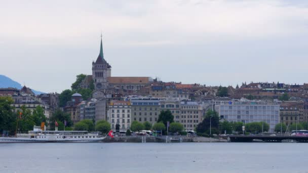 Geneva Gölü ve şehir görünümü — Stok video