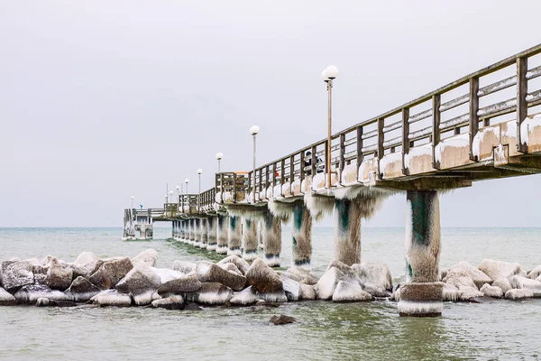 Muelle Costa Del Mar Báltico Invierno Wustrow Alemania —  Fotos de Stock