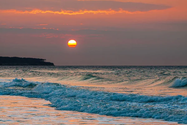 Tramonto Sulla Costa Del Mar Baltico Warnemuende Germania — Foto Stock