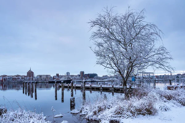 Vista Sobre Río Warnow Ciudad Rostock Alemania — Foto de Stock