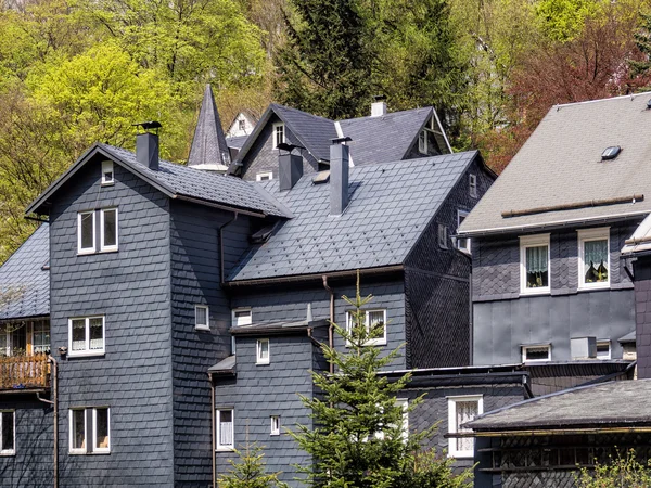 Techo casas de pizarra en el bosque de Turingia —  Fotos de Stock