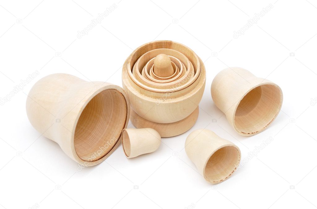 Set of five disassembled wooden matryoshkas