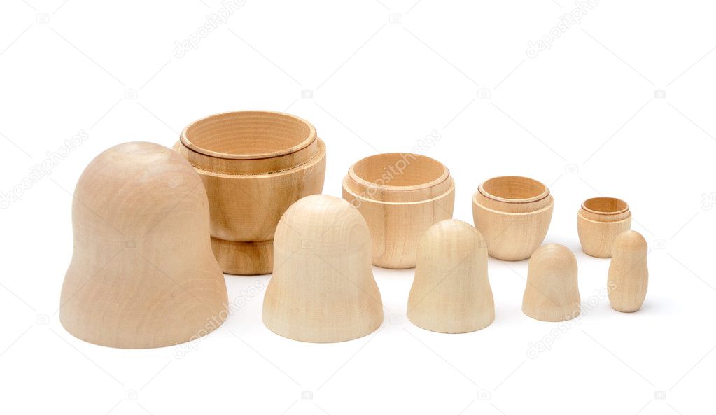 Set of five disassembled wooden matryoshkas