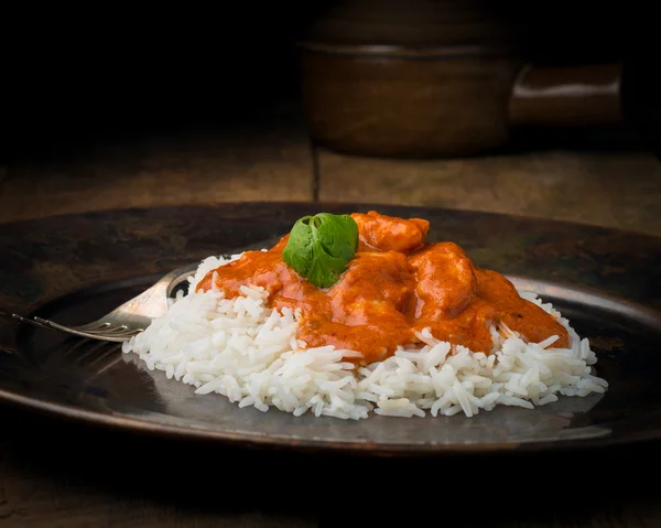 Butter Chicken on Rice Closeup — Stock Photo, Image