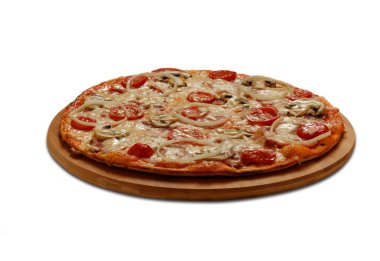 Pizza jambon ve domuz pastırması. Beyaz arka plan üzerinde