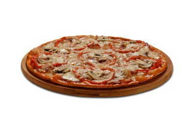 La Roma pizza with bacon and champignons.On white background clipart