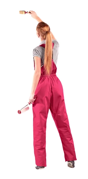 Woman in red jumpsuit — Stock Photo, Image