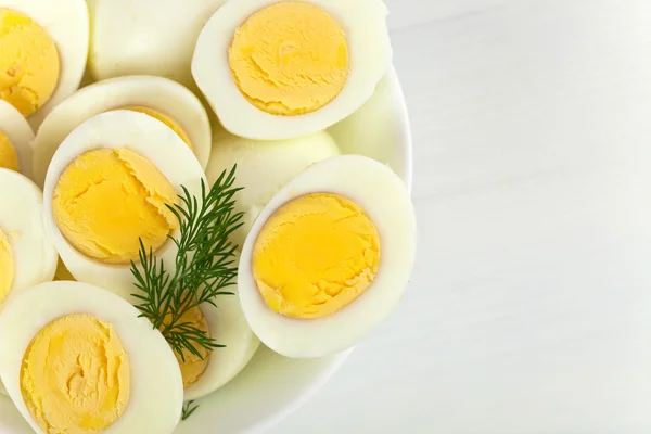 Boiled eggs in  white dish — Stock Photo, Image