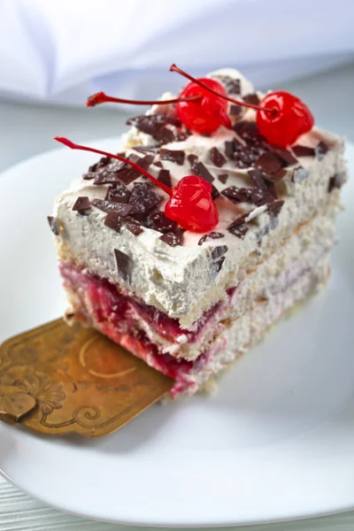自制的生日蛋糕，巧克力和樱桃 — 图库照片