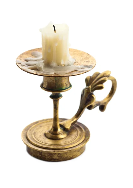 孤立在白色的蜡烛和烛台 — 图库照片