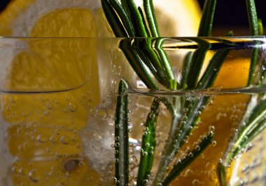 tonik, limon ve biberiye ile alkollü içki 