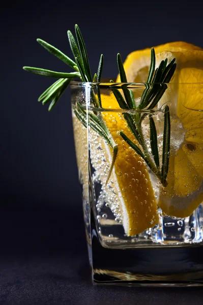 Bevanda alcolica con tonico, limone e rosmarino — Foto Stock