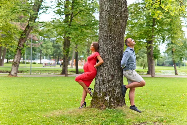 Pregnant woman  with her husband in park — Stockfoto