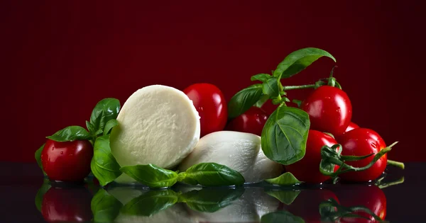 Mozzarella con basilico e pomodori — Foto Stock