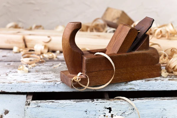 Wooden plane in a workshop — Stock Photo, Image