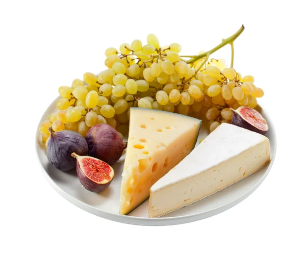 Cheese with fig and grape isolated on  white — Stock Photo, Image