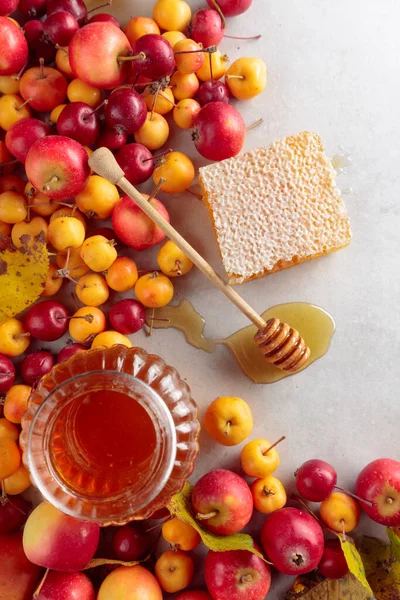 Honing Rijpe Kleine Wilde Appels Rode Gele Krab Appels Gezond — Stockfoto