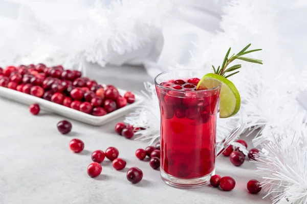 Minuman Cranberry Natal Dengan Buah Beri Jeruk Nipis Dan Rosemary — Stok Foto