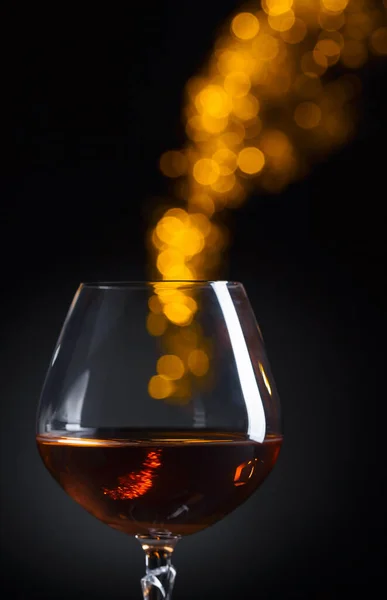 Snifter Brandy Space Text Black Background — Stock Photo, Image