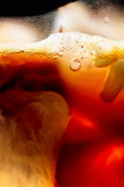 Cream Being Poured Iced Coffee Macro Shot Copy Space — Stock Photo, Image