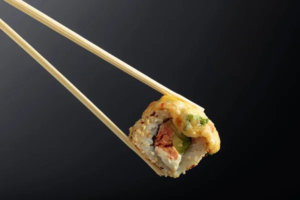 Fresh Tasty Sushi Tuna Dark Background Copy Space — Stock Photo, Image