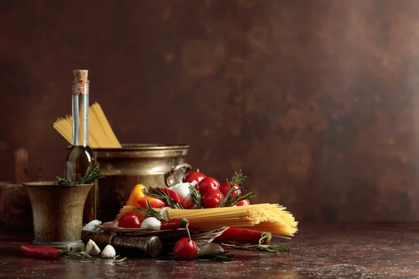 Pasta Ingredients Old Kitchen Utensils Copy Space — Stock Photo, Image