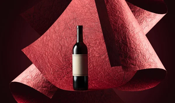 Ongeopende Rode Wijnfles Met Oud Leeg Etiket Concept Afbeelding Het — Stockfoto