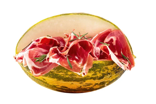 Prosciutto Melon Isolated White Reflective Background — Stock Photo, Image