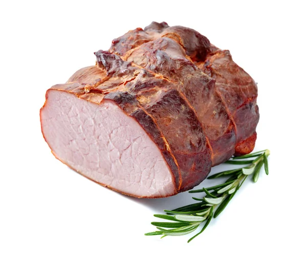 Ham Met Rozemarijn Geïsoleerd Een Witte Achtergrond — Stockfoto