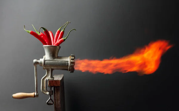 Pimenta Picante Vermelha Com Chama Imagem Conceitual Sobre Tema Comida — Fotografia de Stock