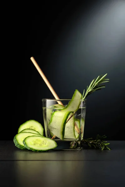 Cold Refreshing Drink Ice Cucumber Rosemary Copy Space — Photo