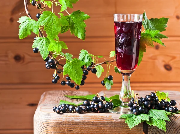 Black currant liquor and ripe berries — Stock Photo, Image