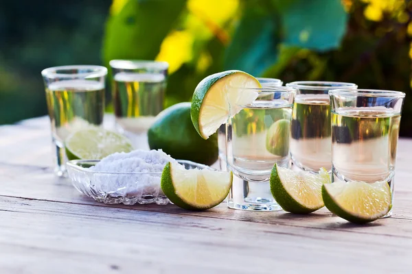 Gold tequila with salt and lime — Stock Photo, Image
