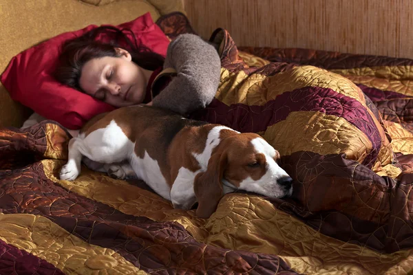 Sleeping woman and its dog — Stock Photo, Image