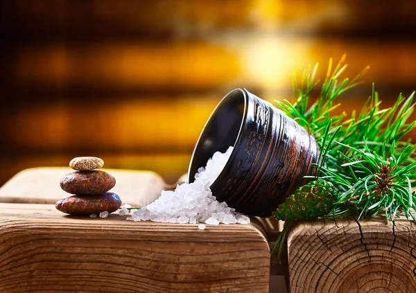 Sea salt with coniferous aroma — Stock Photo, Image