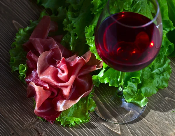 Jamon and red wine — Stock Photo, Image