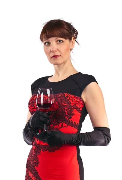 Frau mit Rotwein — Stockfoto