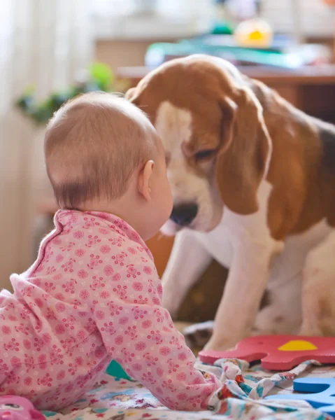 Petite fille et chien — Photo