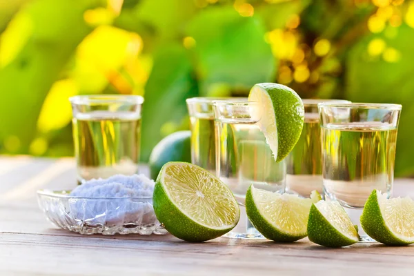 Tequila d'oro con sale e lime — Foto Stock