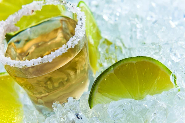 Gouden tequila met zout en limoen — Stockfoto