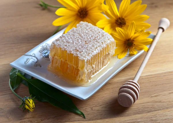 Honingraten en bloemen van artisjok van Jeruzalem — Stockfoto