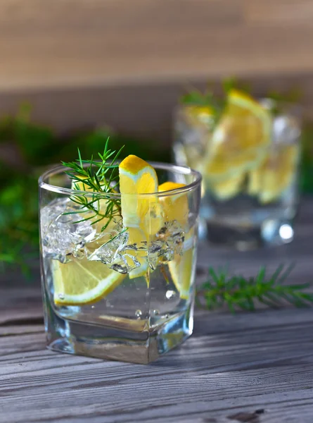 Alcoholic drink with lemon and ice — Stock Photo, Image