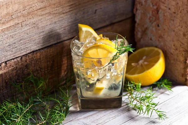 Alcoholic drink with lemon and ice — Stock Photo, Image