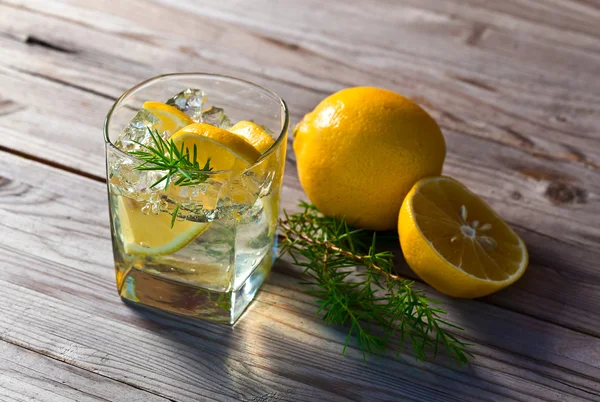 Bebida alcohólica con limón y hielo — Foto de Stock